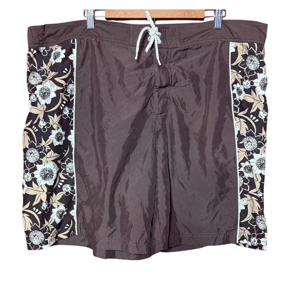 Disney Shopping‎ Men XL Brown Floral Mickey Mouse Board Shorts Swim Trunks 56283